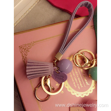 Handmade Leather Tassel Keychain With Candy Ball Charms